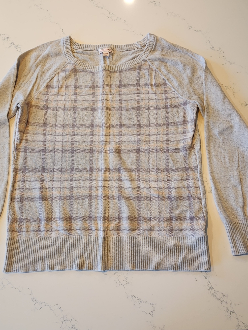 Merona Grey Beige Plaid Women’s Sweater